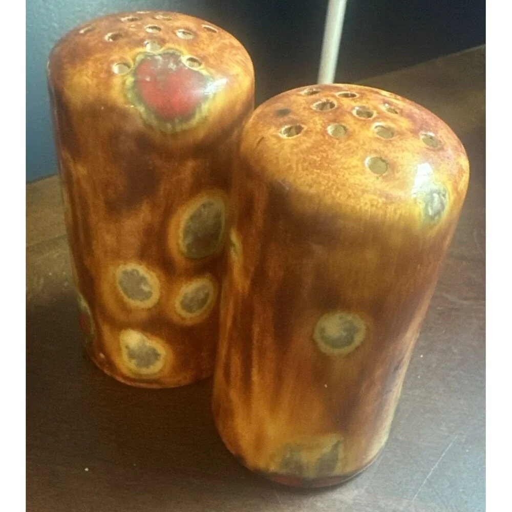 VTG Studio Pottery Salt Pepper Shakers Handmade Stoneware Retro Kitchen Boho MCM